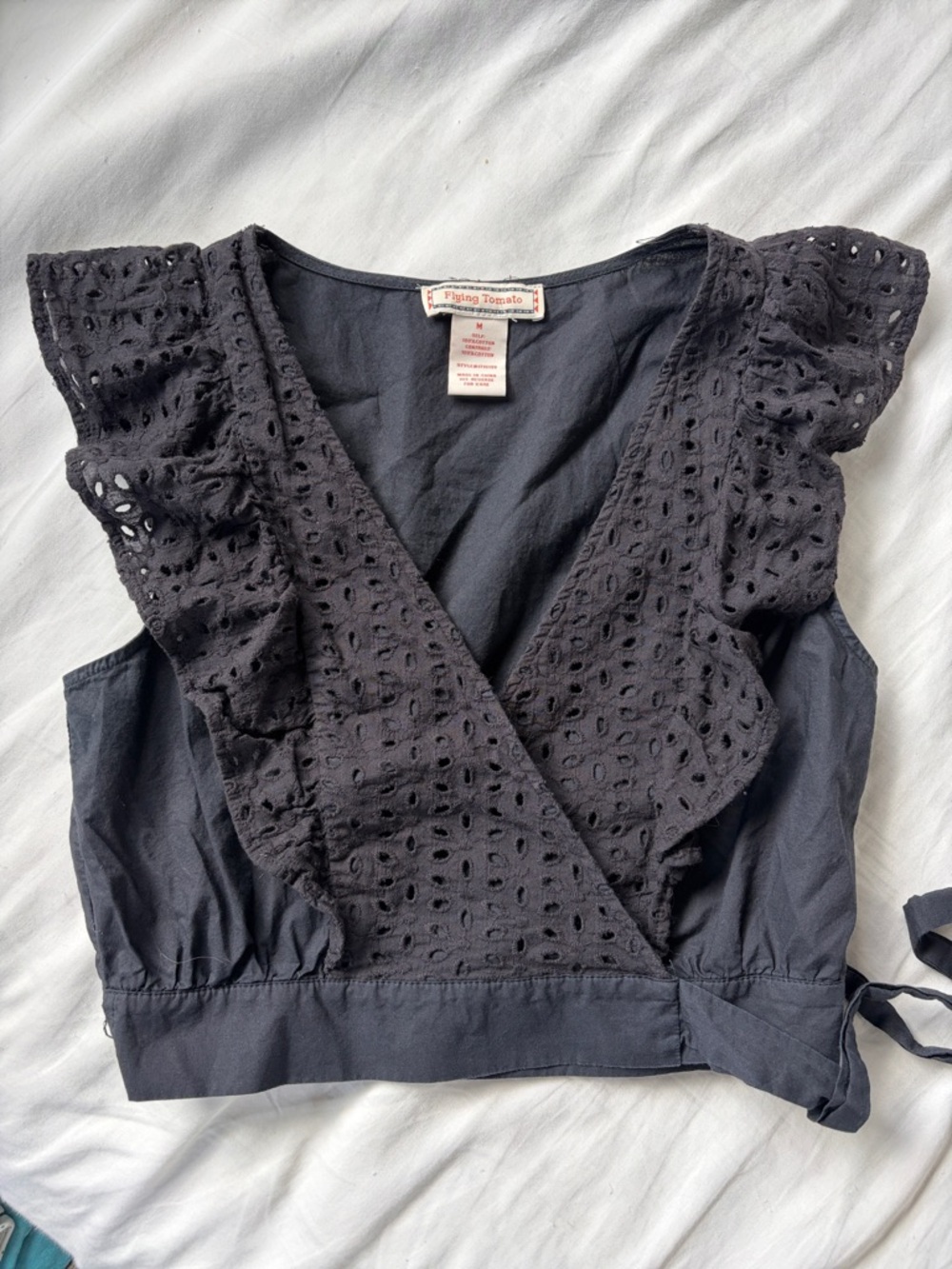 Flying Tomato Black Eyelet Wrap Crop Top